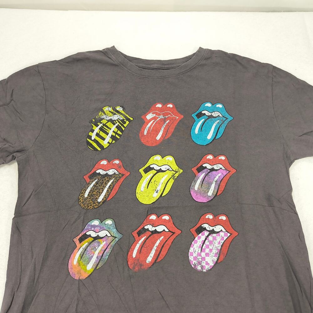 Rolling Stones Band Crew Neck Short Sleeve Graphic T Shirt Womens Size L Gray